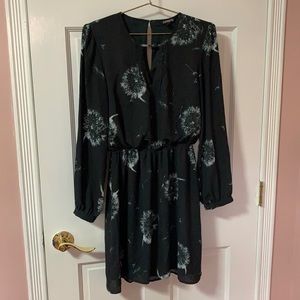 Express Black Floral Pattern Long Sleeve Dress